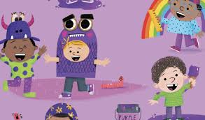 Here's an alt tag for the image: Kids playing in purple puddles.