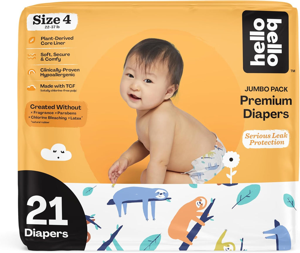 Baby on Hello Bello diaper package, size 4.
