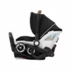 A baby stroller with the seat folded up.