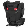 A black car seat with red lights on it.