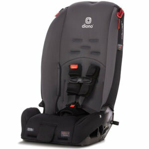 A car seat that is black and red