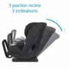 A car seat that is in the air and has three positions.