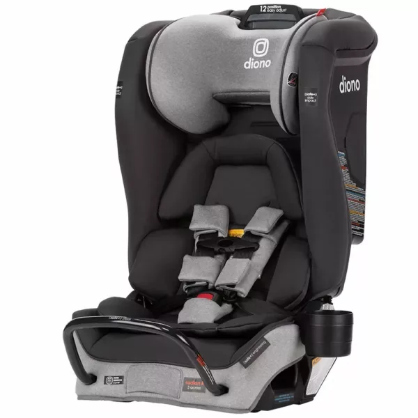 A car seat that is black and gray.