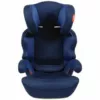 A blue car seat with the seat folded up.