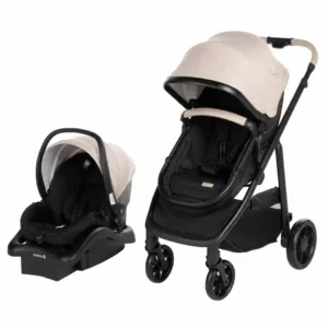 A stroller and car seat are shown.