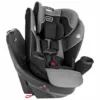 A black and gray car seat with the back up