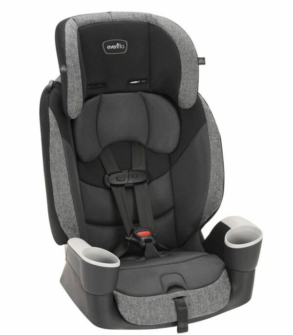 A car seat that is black and gray