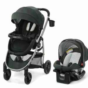 A stroller and car seat set for the infant.