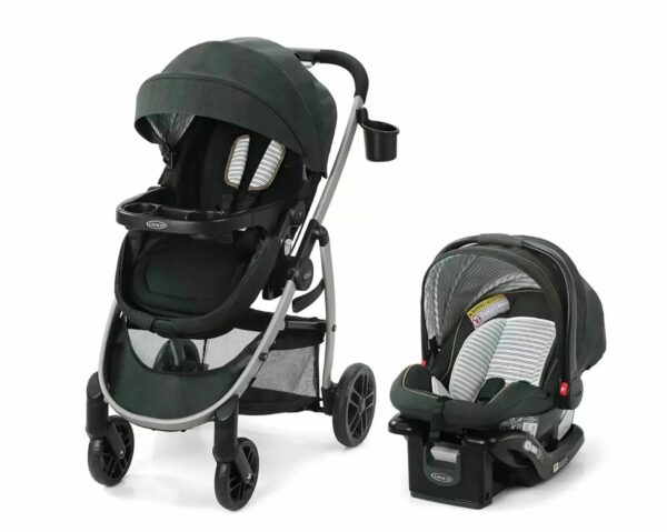 A stroller and car seat set for the infant.