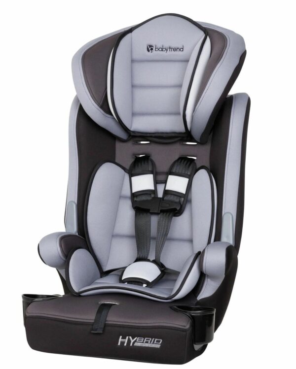 A car seat that is grey and black