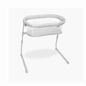 A white bassinet with a stand on top of it.