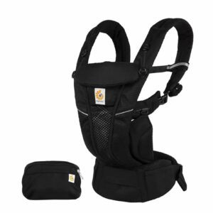 A black baby carrier and its case