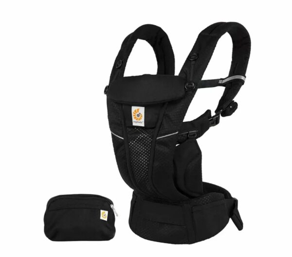 A black baby carrier and its case