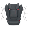 A car seat with the front and back seats facing different directions.