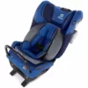 A blue and gray car seat with the back up