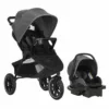 A stroller and car seat are shown.