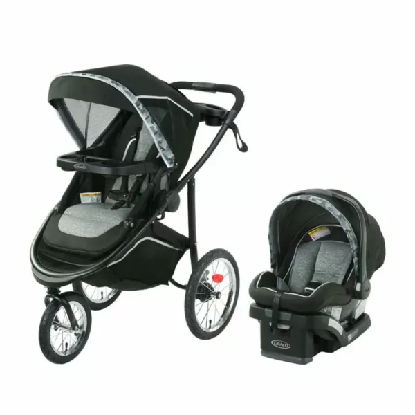 A stroller and car seat set for the infant.