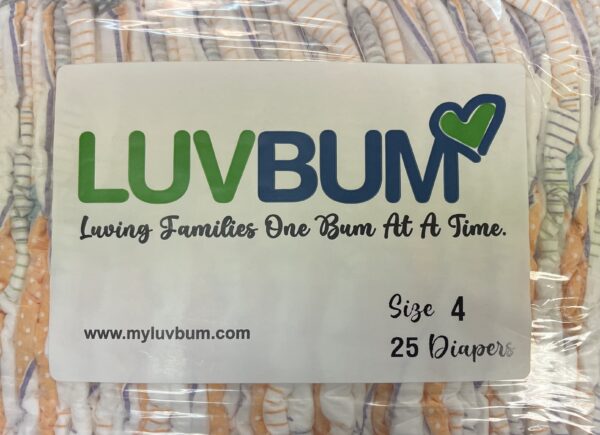 A close up of the package for luvbum diapers